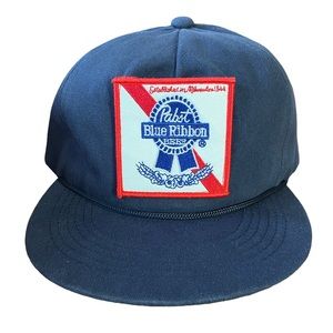 Pabst blue ribbon navy embroidered snap back hat